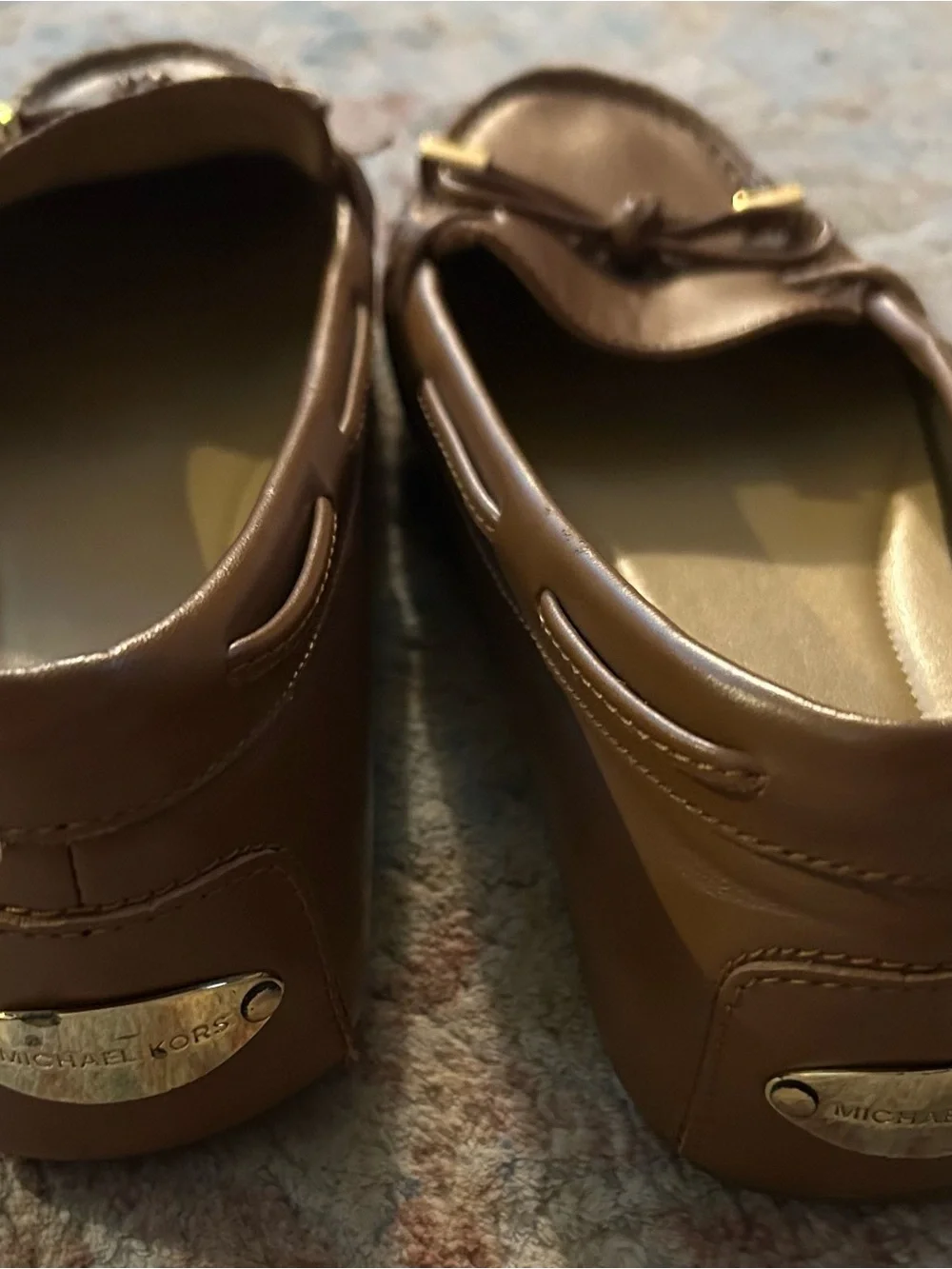 Michael Kors Tan Leather Bow Moccasin Loafers